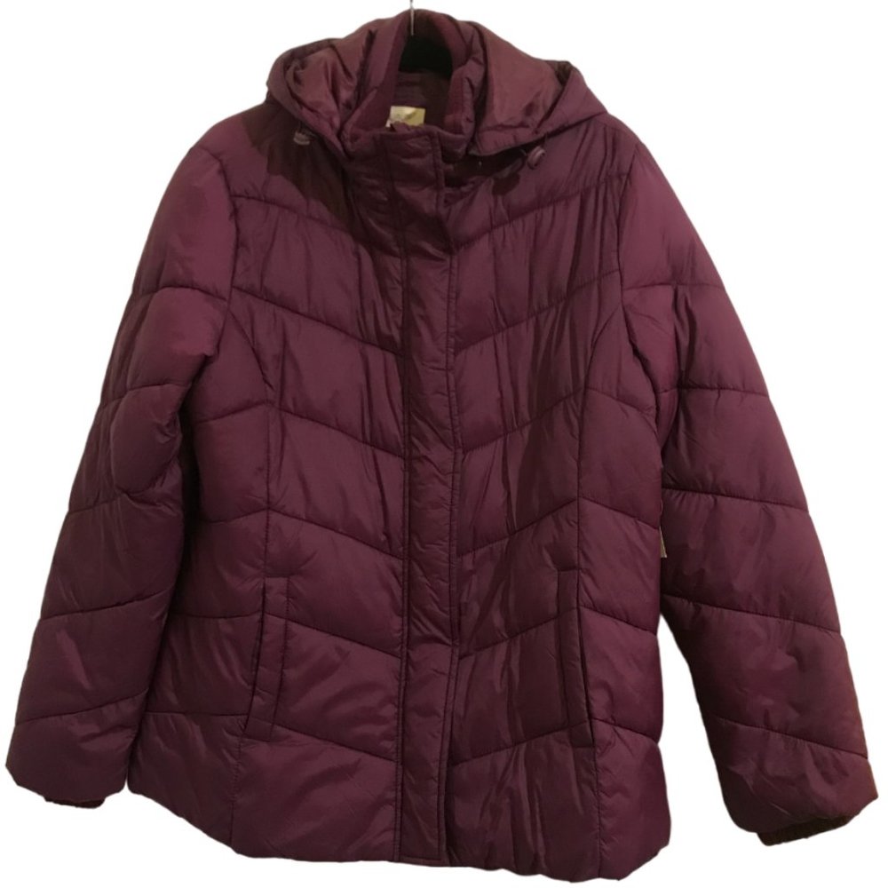 NWT Faded Glory Purple Oxford Puffer Bubble Hooded Jacket (L)